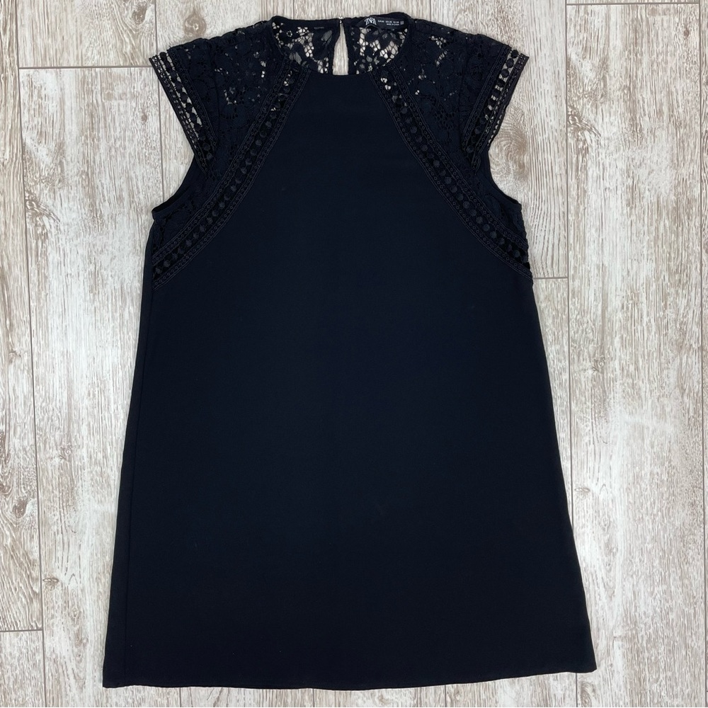 ZARA black XS guipure lace crochet short dress